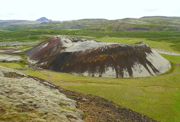 Mossy Grábrók Crater in Iceland.