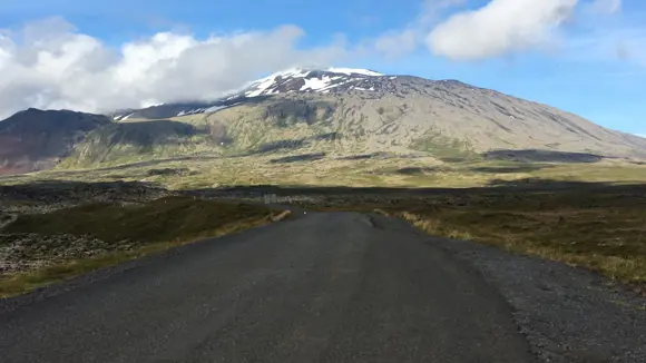 Open roads and mountains on the Snæfellsnes Peninsula.