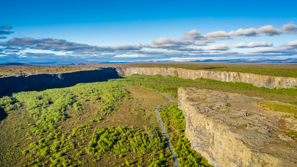 Aerial view of Ásbyrgi Canyon in Northeast Iceland