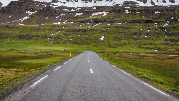 Winding roads leading from Egilsstadir to Seyðisfjörður