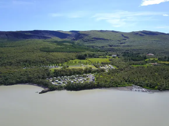 Aerial view of the campsites of Hallormsstaðaskógur forest in Iceland. Image Credit: Visit Austurland