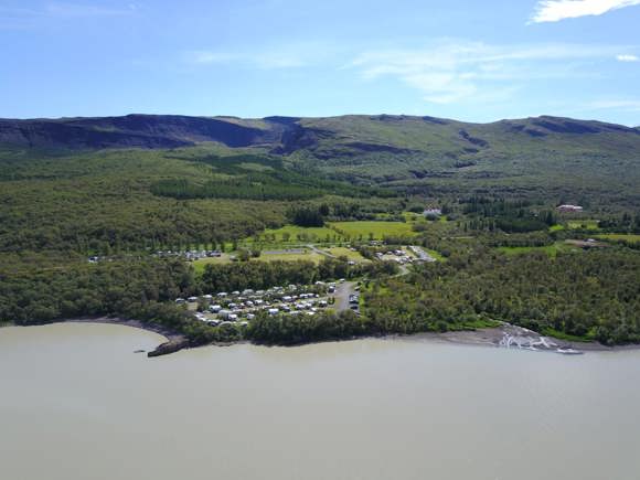 Aerial view of the campsites of Hallormsstaðaskógur forest in Iceland. Image Credit: Visit Austurland