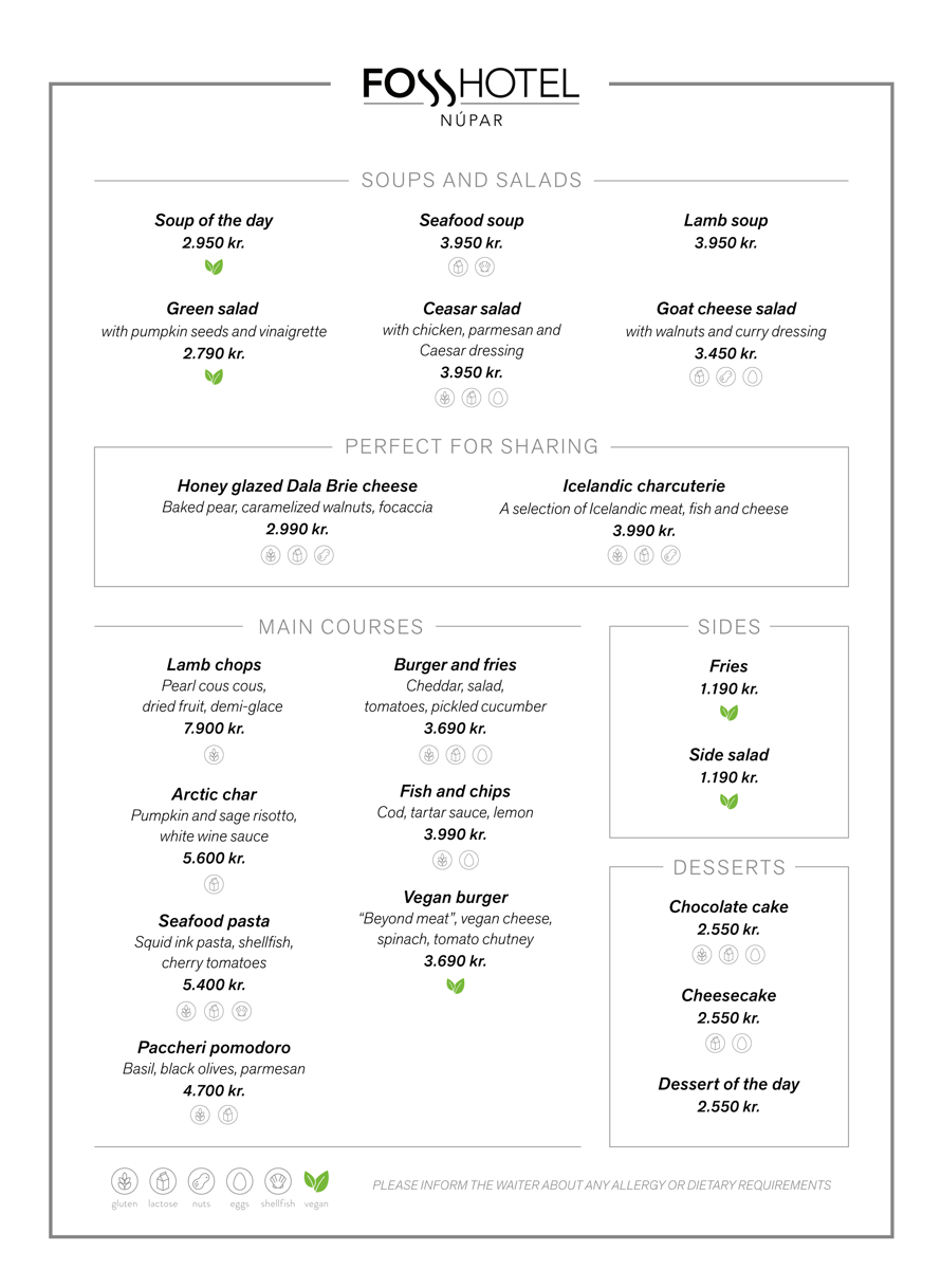Dinner menu
