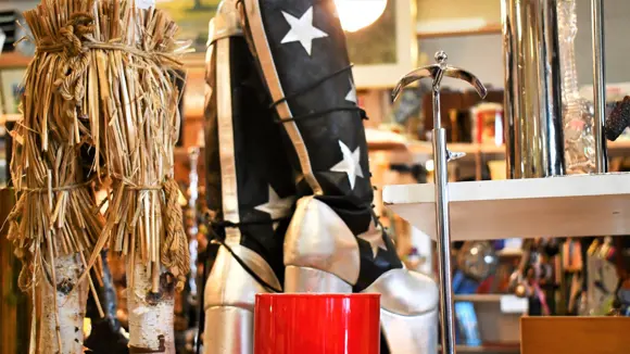 A pair of vintage boots with stars at the Kolaportið Flea Market in Reykjavík