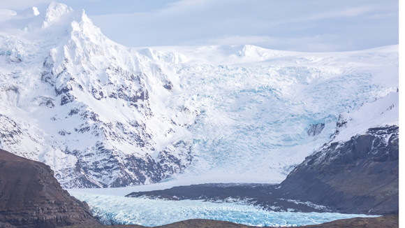 View of Skaftafell Glacier with snow-capped mountain