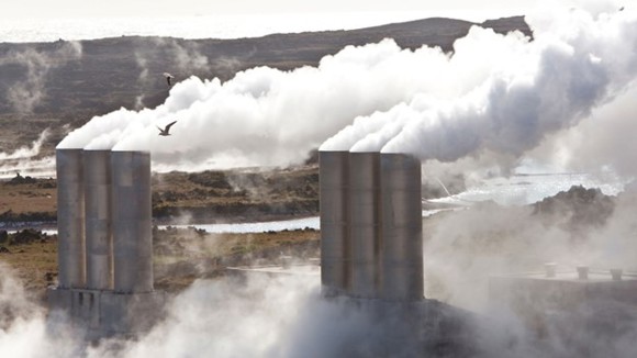 A geothermal power station in a volcanic region of Iceland.
