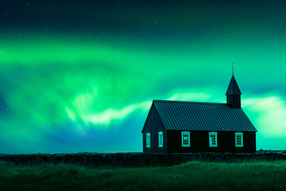 Northern Lights above Black Budir Church in Iceland