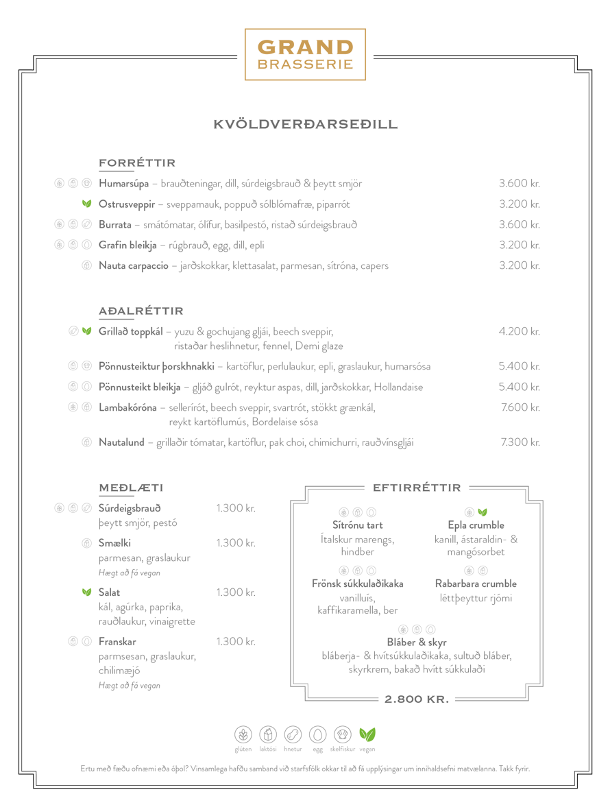 Kvöldverðarseðill  
