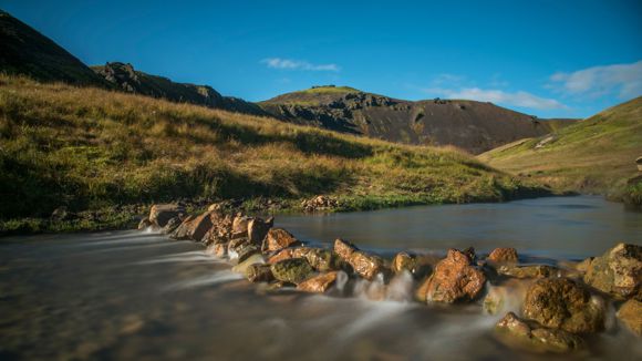 The hot river in Reykjadalur Valley in Iceland