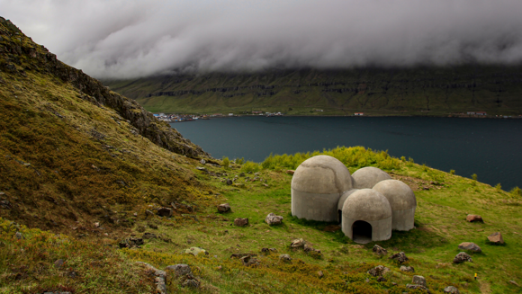 Tvisongur sound sculpture on a mountain above Seyðisfjörður