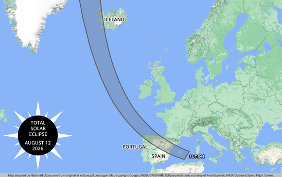 2026 Total Solar Eclipse Europe Map