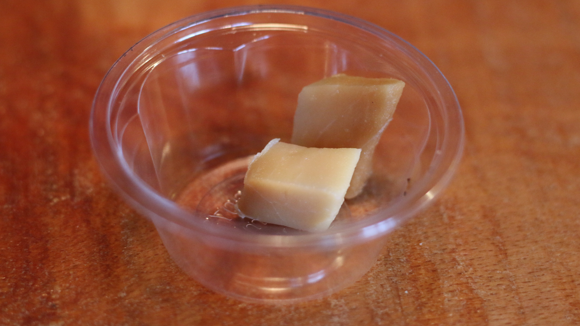 Two pieces of Hakarl, fermented shark meat