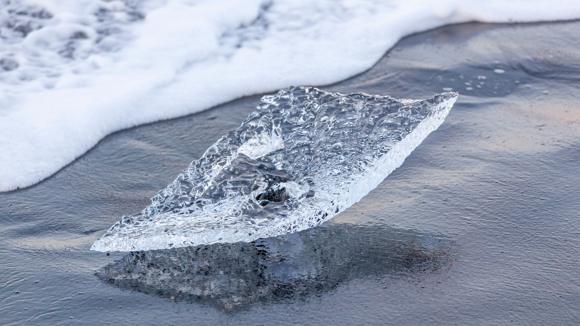 Shard of Ice on the black sand at Diamond Beach