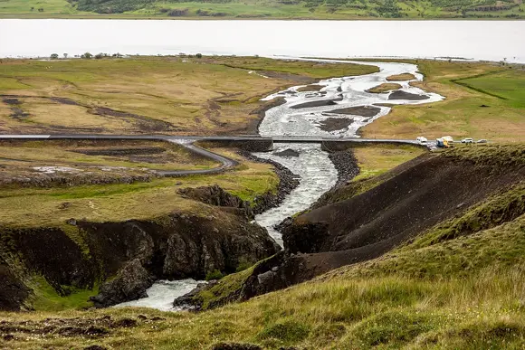 Lagarfljot Lake near the Litlanesfoss waterfall in Iceland.