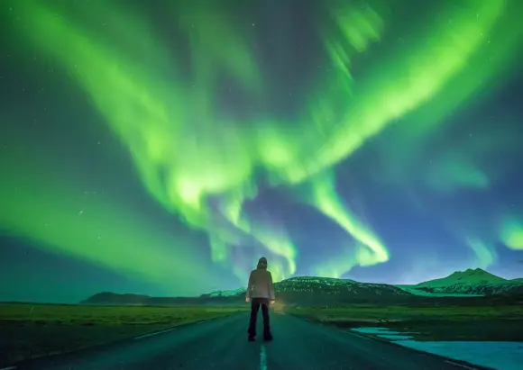 Northern lights mountain & highway