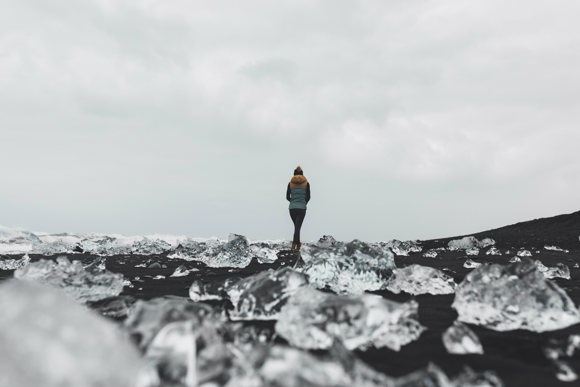 Woman walking on Diamond Beach