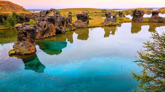 Volcanic formations along Lake Mývatn