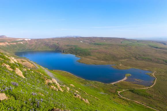 Birds-eye view of Lake Botnsvatn in Iceland