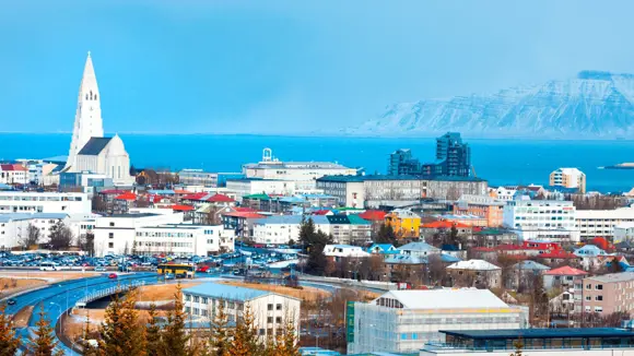 An aerial view of Reykjavík, Iceland.