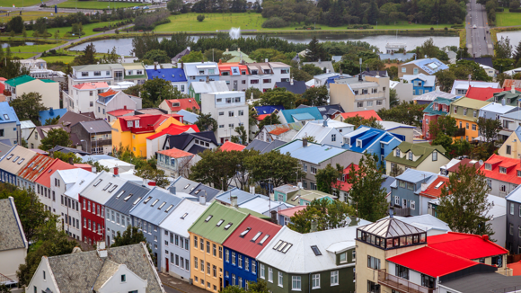 Colourful buildings of Reykjavík from the Hallgrimskirkja.