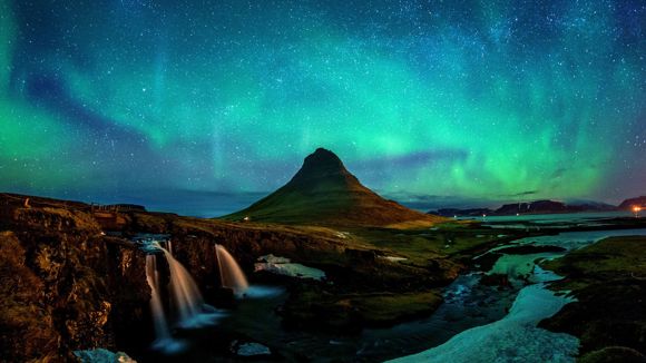 Northern Lights above Kirkjufell, Iceland.