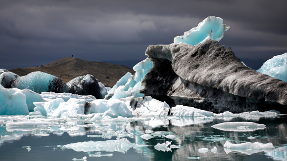 The unique blue and black ice melting in the Jökulsárlón Glacier Lagoon