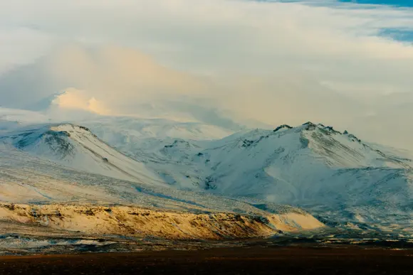 View of Snæfellsjökull National Park’s snow-capped mountains.