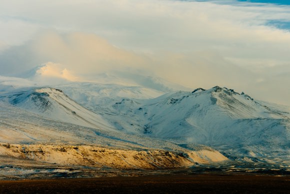 View of Snæfellsjökull National Park’s snow-capped mountains.