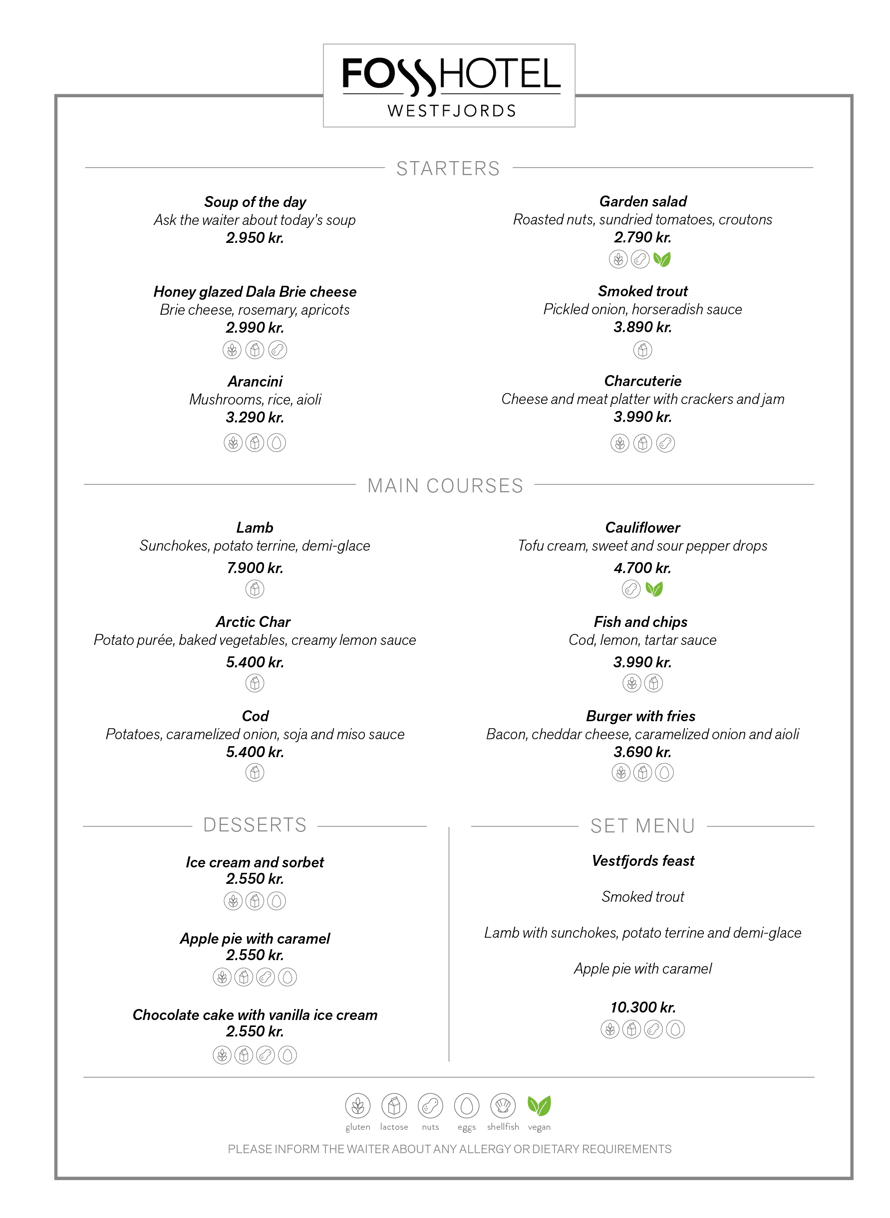 Dinner menu